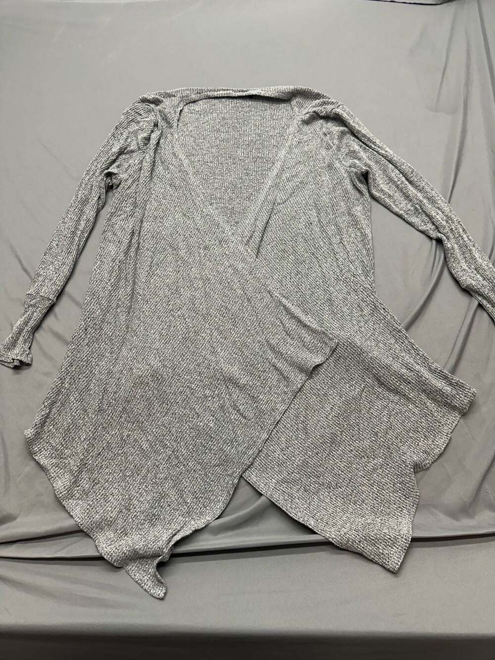 Sweet Candy Gray Marled Ribbed Knit Open Front Draped Duster Cardigan